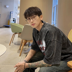 直播品质240克重磅水洗做旧无袖背心t恤男女SXT452-P32，男装T恤，电商B371