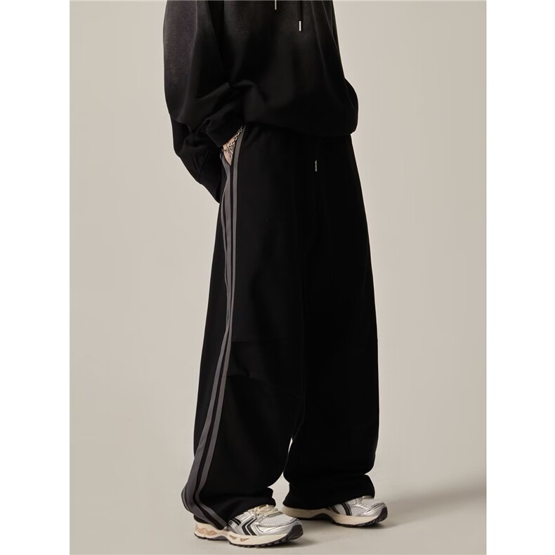 复古街头三条杠条纹休闲味苦男女款潮流美式款式直筒运动裤子男，女装休闲裤，星座506A