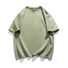 抖音得物直播高品质二开240克美式高街麂皮绒光版纯色短袖t恤12.5，男装T恤，电商A486-1