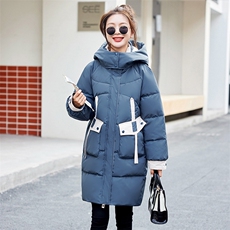 绿色羽绒棉服女冬2023年新款棉衣中长款欧货加厚时尚宽松棉袄外套，女装棉衣/棉服，牡丹诺