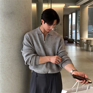 半拉链毛衣男秋冬季翻领针织衫宽松古着vintage休闲上衣图片