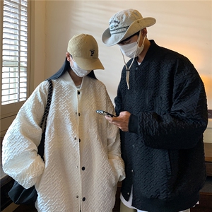 情侣装秋冬新款同色系夹棉加厚字母绣花棒球服外套D227 P118男类图片