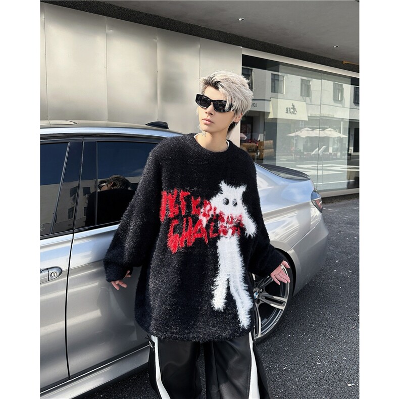 BOEAX潮牌美式高街2024上衣秋冬慵懒风oversize毛衣男女MY9813图片