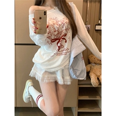 美式斜肩印花T恤春夏长袖罩衫防晒上衣女2025新款宽松设计感显瘦，男装防晒衣，星座506A