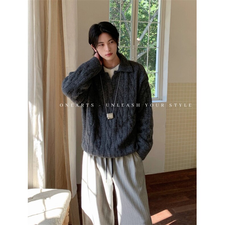 JY284-P58开衫毛衣美式复古休闲慵懒风V领针织衫男纯色外套网图,男装针织衫/毛衣,星座1501-3