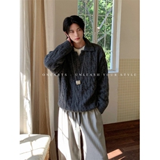 JY284-P58开衫毛衣美式复古休闲慵懒风V领针织衫男纯色外套网图，男装针织衫/毛衣，星座1501-3