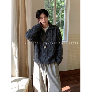 JY284-P58 开衫毛衣美式复古休闲慵懒风V领针织衫男纯色外套 网图图片
