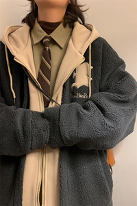 冬装假两件羊羔毛棉衣加厚棉服绣花外套 A071-099-P125图片