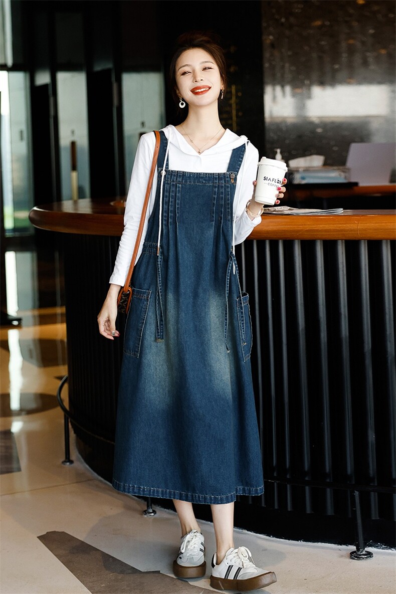欧洲站高级牛仔裙连衣裙2025春新款减龄休闲宽松背带裙长裙女,女装连衣裙,秋水欣儿