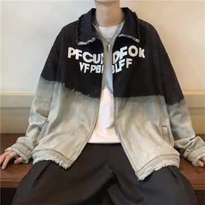美式外套男潮牌秋宽松痞帅炸街oversize毛边做旧夹克男JK951-P76图片