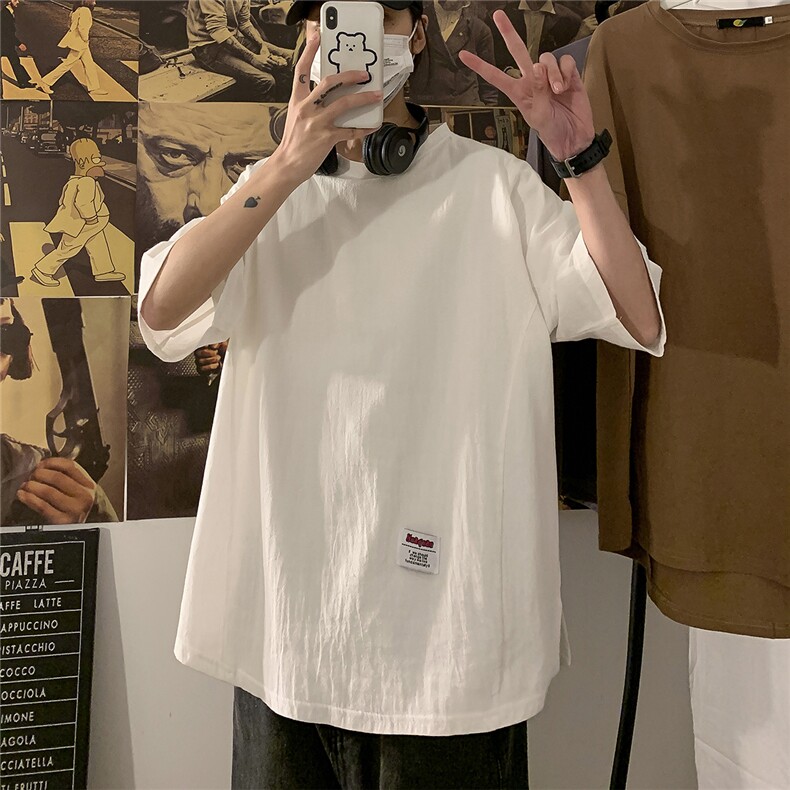2026夏装新款立体裁剪拼接宽松棉麻短袖五分袖T恤YM08/P30白色,男装T恤,电商A094