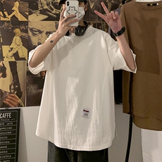 2026夏装新款立体裁剪拼接宽松棉麻短袖五分袖T恤YM08/P30白色，男装T恤，电商A094