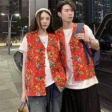RM1男女休闲东北大花马甲背心外套团队服汉服新中式风民族潮，男装背心/马甲，星座115A(原星座507）