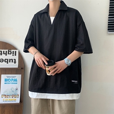 冰氧仿棉短袖港风白墙体恤休闲百搭纯色POLO衫男上衣TC3143-P35，男装Polo衫，星座717
