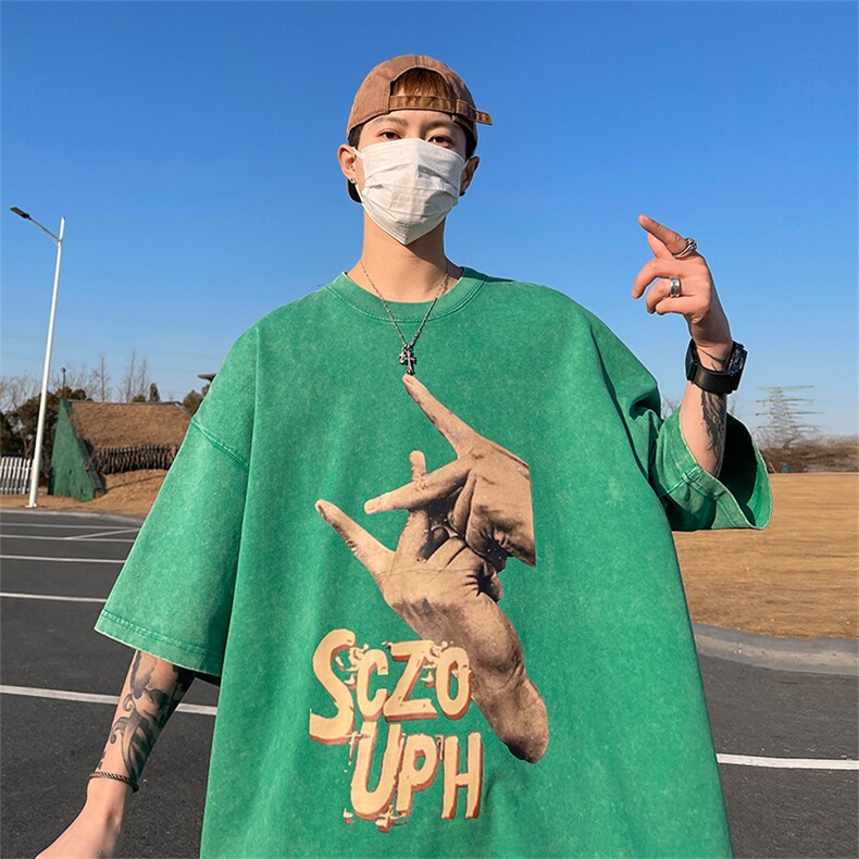 量大优供视频重磅美式复古蜡染水洗做旧短袖t恤SX10特P30,男装T恤,电商A486