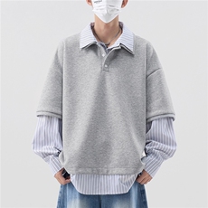 假两件polo衫男秋季叠穿拼接条纹衬衫新款衬衣WY204-P52，男装衬衫，星座208-5