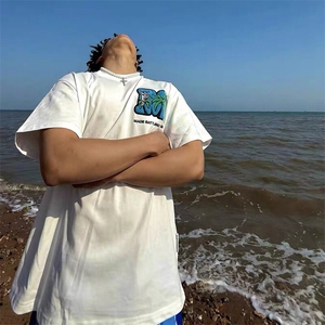 万针全刺绣工艺抖音得物高品质260克重磅纯棉双纱美式高街短袖T恤图片