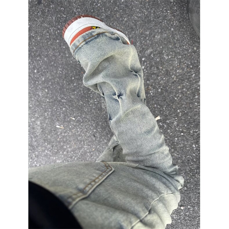 欧美高街牛仔裤子男扎染设计感小众潮牌美式复古牛仔裤G821-P58，男装牛仔裤，星座1001-1