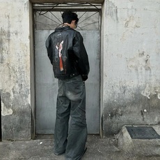 短款皮衣外套男潮高级感痞帅男装垫肩解构设计感机车夹克，男装皮衣，四季星座505