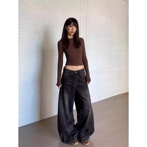 美式复古水洗cleanfit弯刀牛仔裤男女百搭宽松阔腿裤子LG1399-p58图片