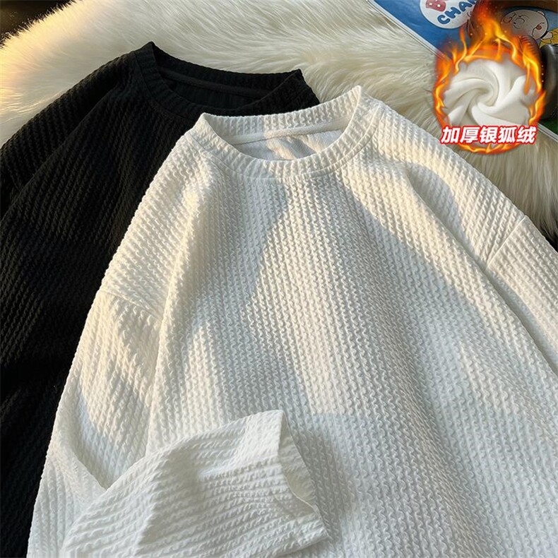 纹理感460g重磅加厚银狐绒圆领长袖T恤男T1746J加绒-特P40控78,男装T恤,电商A001