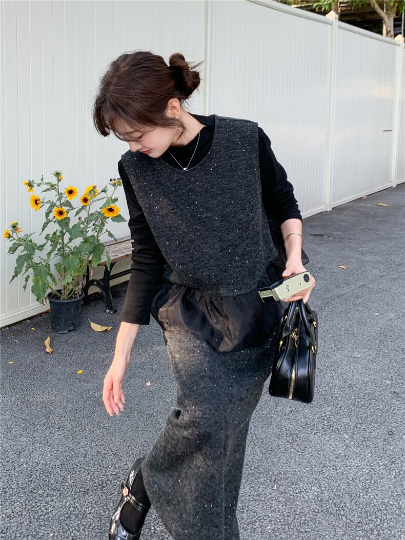 2026年春季新款高级感毛呢时尚套头马甲三件套装女气质套裙,女装套装/套裙,艾米莉亚