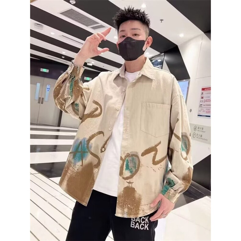 衬衫男长袖夏季潮牌易打理宽松休闲外套春秋款印花痞帅青少年衬衣,男装衬衫,星座506A