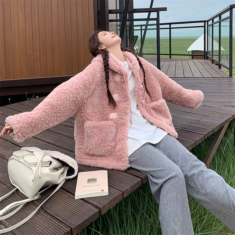 粉色颗粒毛毛连帽皮草外套显瘦保暖时尚单品,女装皮草,天使之佳话
