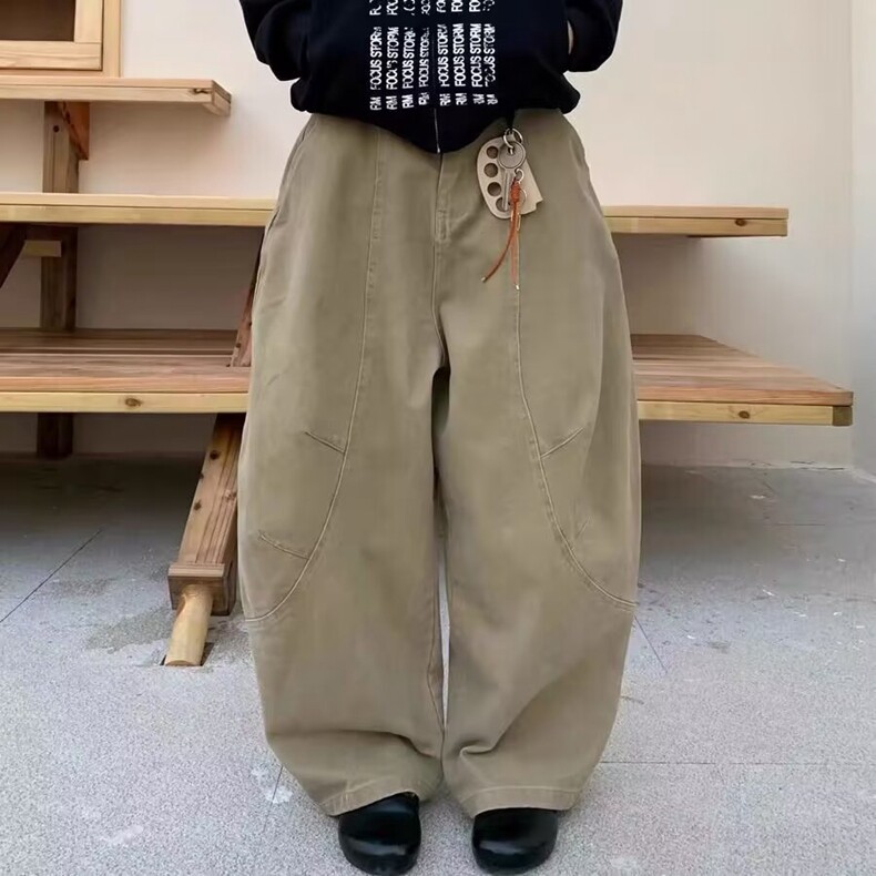美式复古简约廓形弯刀牛仔裤女春秋款街头宽松阔腿裤坠感镰刀裤子,女装休闲裤,星座218-8