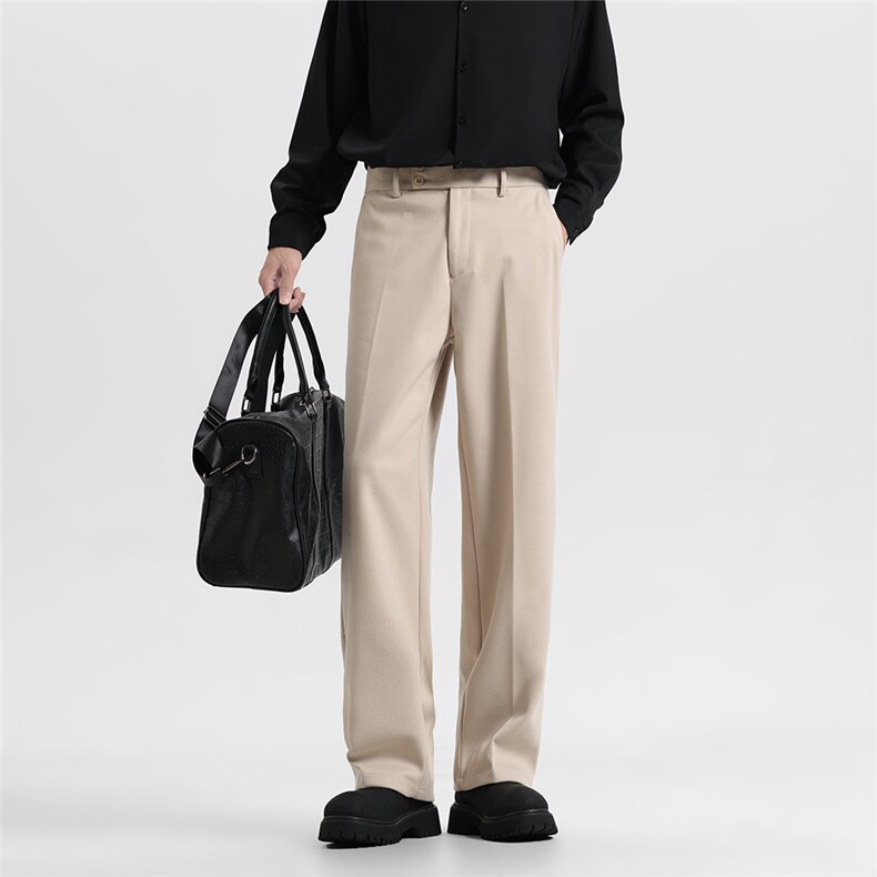 K9858-P68直筒带纹路毛呢宽松长裤休闲后腰带松紧S-2xl，男装休闲裤，电商A211