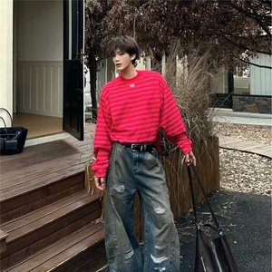 气质流行百搭日系文艺时尚条纹长袖T恤新款潮流简约T04-P50图片