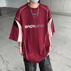 C402-P40 夏季新款撞色运动球服T恤男美式潮牌宽松百搭短袖 现货图片