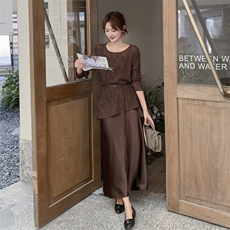 时尚气质优雅通勤百搭镂空罩衫+纯色吊带裙套装，女装连衣裙，浙宝069