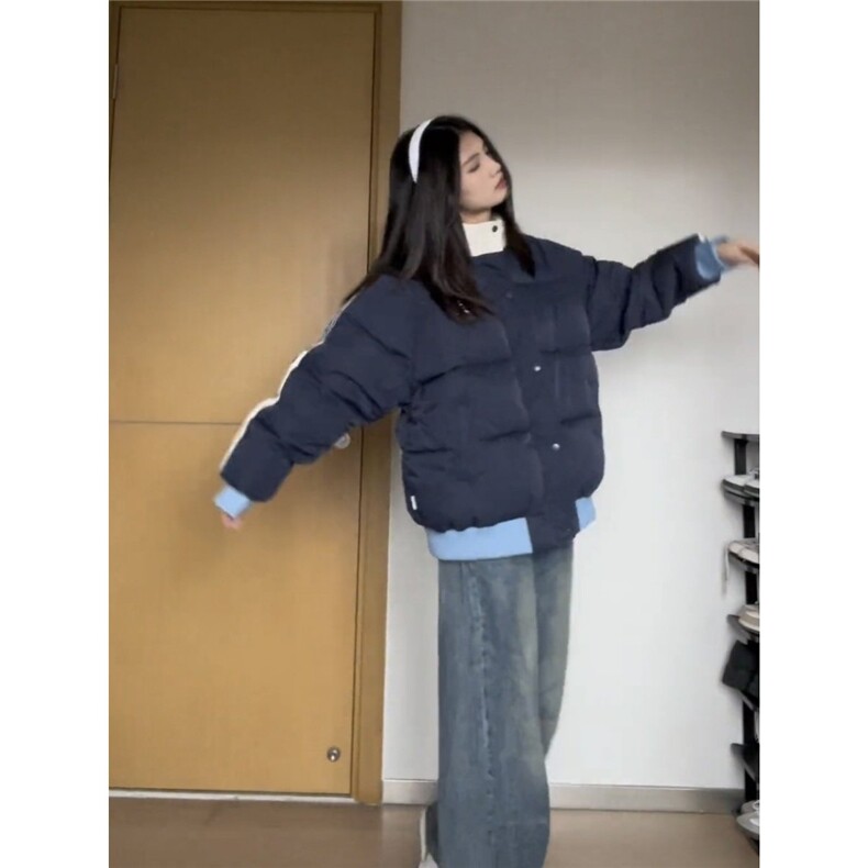 小个子棉服女2026新款冬季韩系宽松学生条纹外套情侣百搭棉衣加厚,男装棉衣,星座506A