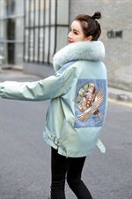 2020冬季新款时尚字母刺绣加厚保暖气质大毛领棉衣，女装棉衣/棉服，曼娅璐