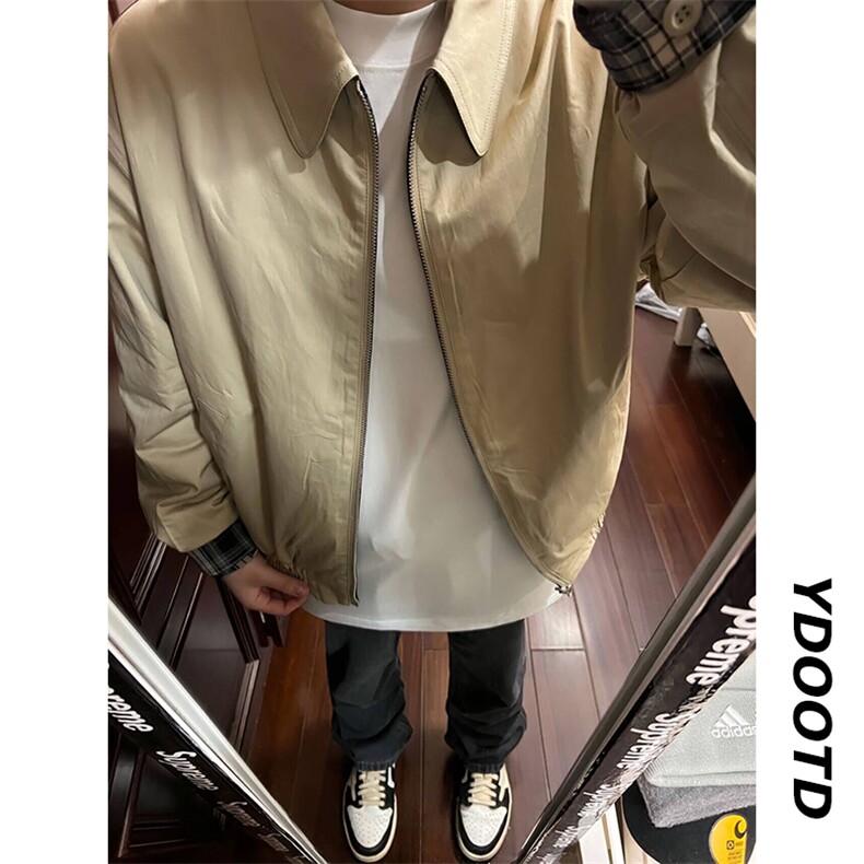 【双面穿】复古格纹外套男春秋新款潮牌宽松休闲哈灵顿夹克男女，男装夹克，星座601-1