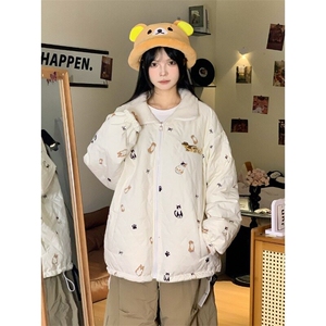 复古狗狗印花双面穿棉服外套双面穿面是小牛津1400号棉内是羊糕绒图片