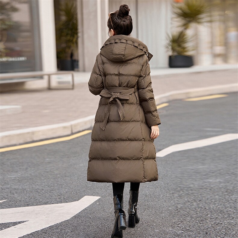 中长款气质羽绒服女2025冬季新款系带收腰时髦女神范女士保暖外套,女装羽绒服,拾衣