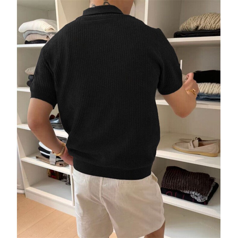 网图！老钱风POLO杉短袖复古正肩针织T恤-EX50895-特批45,男装T恤,电商A061