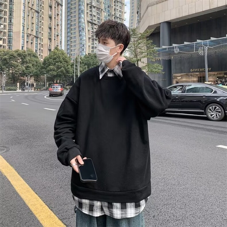 男假两件新款春季潮流文艺青春流行潮百搭纯色卫衣E507-45,男装卫衣,星座911-2(原星座613-2）
