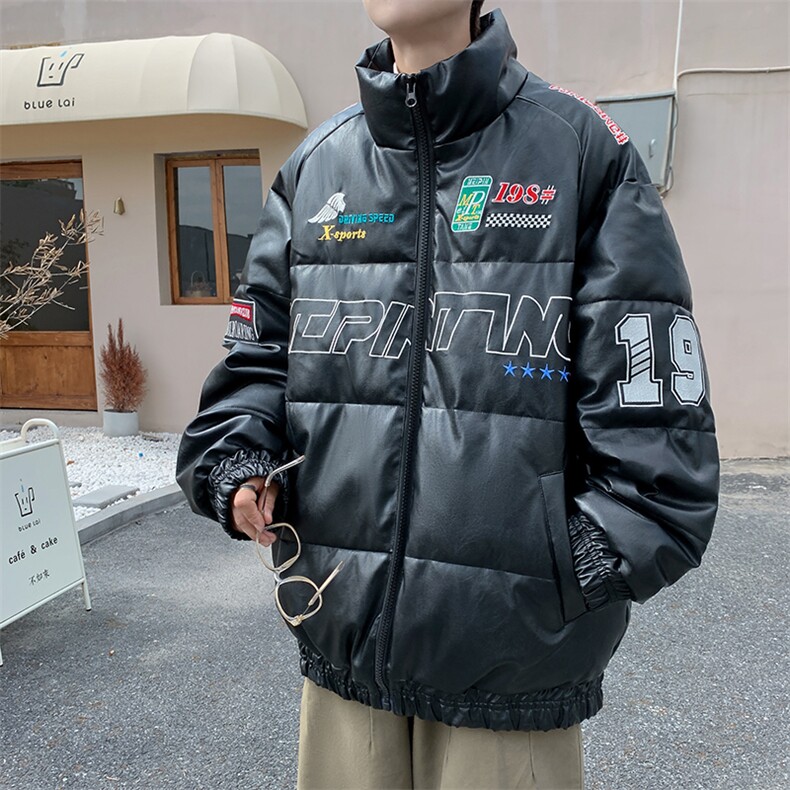 冬季新款休闲宽松PU皮短款棉服男装立领面包服棉衣外套M0392-P110,男装棉衣,星座308B-1