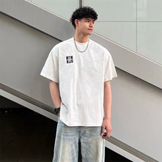 万针全刺绣工艺抖音得物高品质260克重磅纯棉双纱美式高街短袖T恤，男装T恤，电商A486