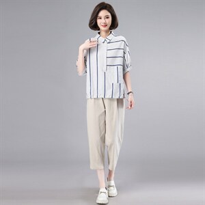 时尚套装女2023新款夏季薄款成套搭配中年妈妈宽松休闲显瘦两件套，女装套装/套裙，奕阳依阁