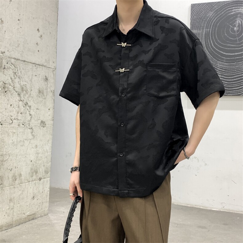 夏装2025小众提花新中式复古男女小众金属扣休闲短袖无性别衬衫,男装T恤,星座909