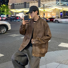 港风夜景痞帅男装外套美式短款夹克PU皮机车服DSA157B-J206-特P83，男装夹克，电商A157B
