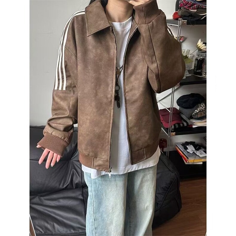 三条杠条纹PU夹克外套美式新款美德拉工装皮衣情侣款HH5519P65,男装皮衣,星座1013-5
