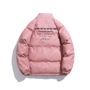 白底立领PU皮复古做旧金属印花字母设计棉衣男MY77732P130控178图片