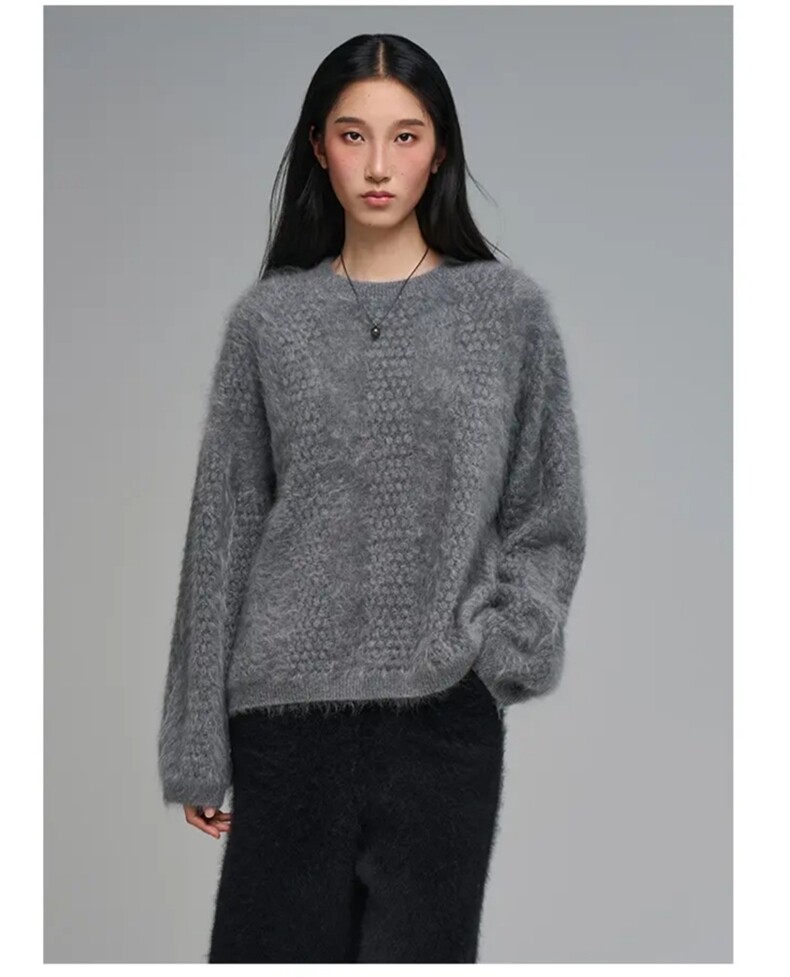 2025年秋季新款极简重工宽松慵懒风针织上衣时尚休闲通勤百搭，女装针织衫/毛衣，绒崒