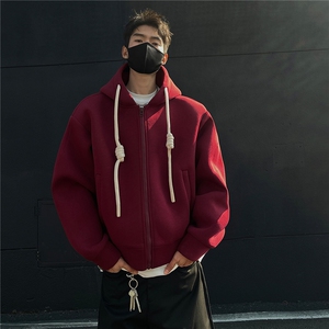 重磅500克手工编绳纯色连帽开衫卫衣cleanfin外套男 H1053特P80图片