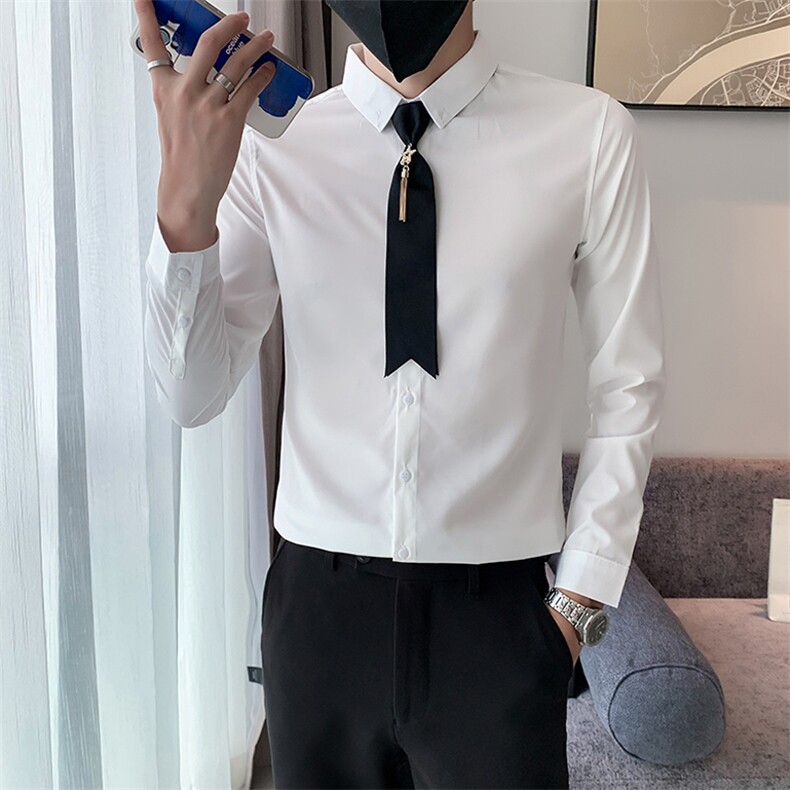 B216 CS68 P45 2025秋装新款纯色长袖衬衫 送同款领带 社会风图片